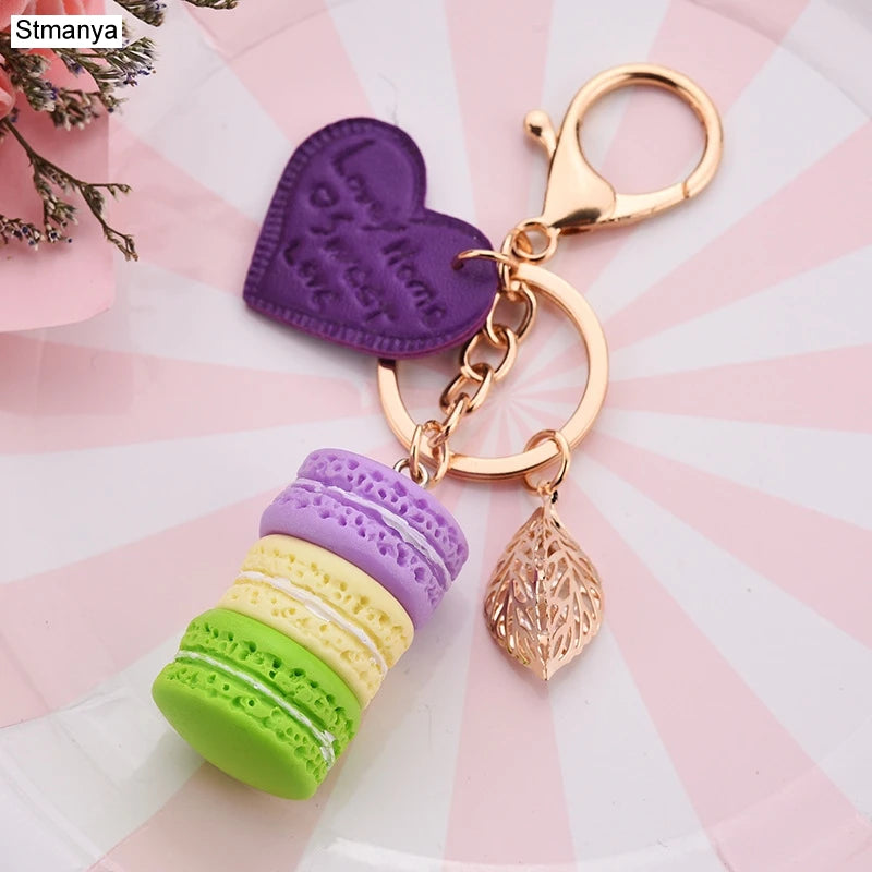 New Cake Key chain fashion car Key Ring Women bag charm accessories France Cake Macarons with Eiffel Tower Keychain gift Jewelry