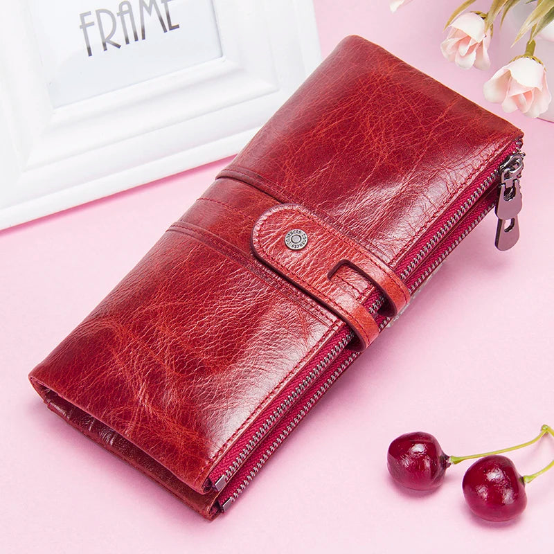 CONTACT'S Genuine Leather Long Wallets for Women Card Holder Money Clip Coin Purse Phone Pocket Female Bags Handbag Women Wallet