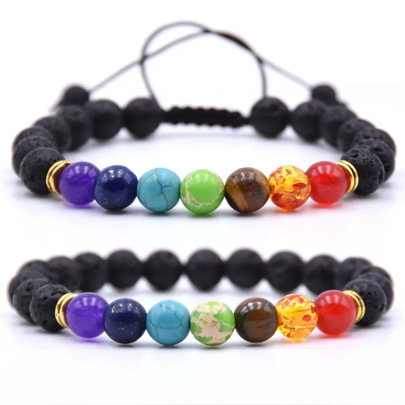Hemasa 7 Chakra Charms Lava Rock Bracelets For Men Women Essential Oils Diffuser Natural stone Beads Bracelet