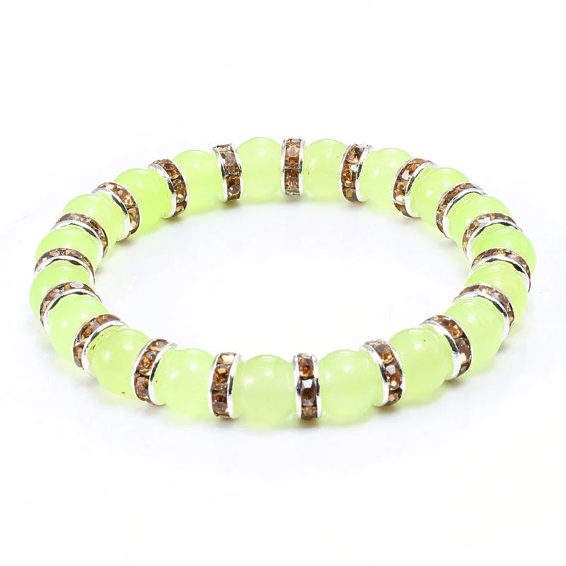 Natural Green Onyx Stone Beaded Bracelet Charm Women Rhinestone Luxury Stretch Strand Bracelets Men Prayer Sports Jewelry