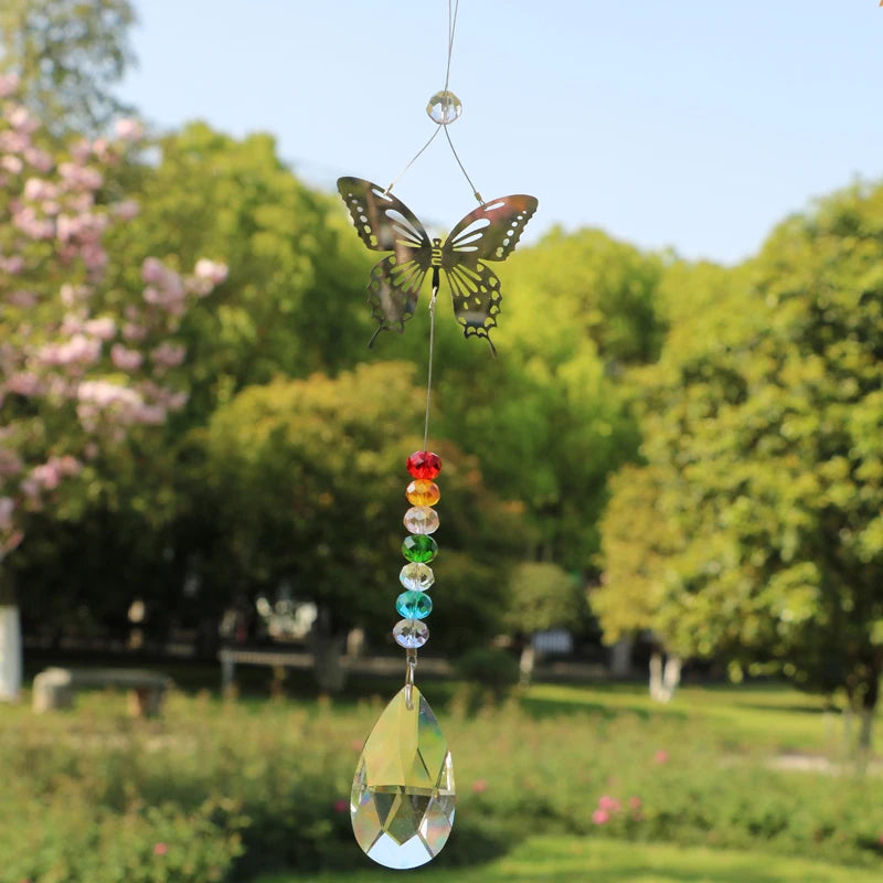 2PCS Handmade Chakra Butterfly Suncatcher Crystal Ball Prisms Rainbow Maker Hanging Sun Catchers Home Wedding Decoration