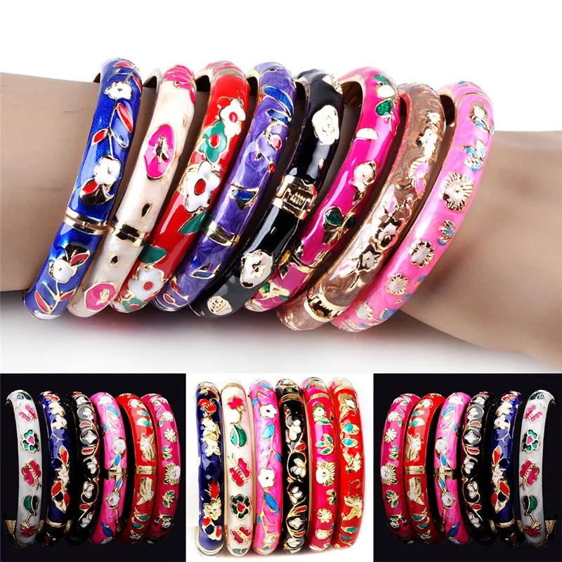 Chinese Crafts Cloisonne Enamel Bangle Bracelet Charming Elegant Cuff Alloy Bracelets Fashion Jewelry