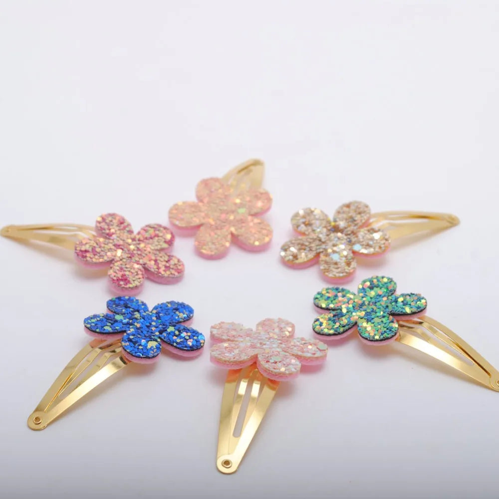 Tejesa 18pcs/lot Gold Plated Hairpins Flower Shape  Kids  Birthday Gift Child Glitter Hair Accessories
