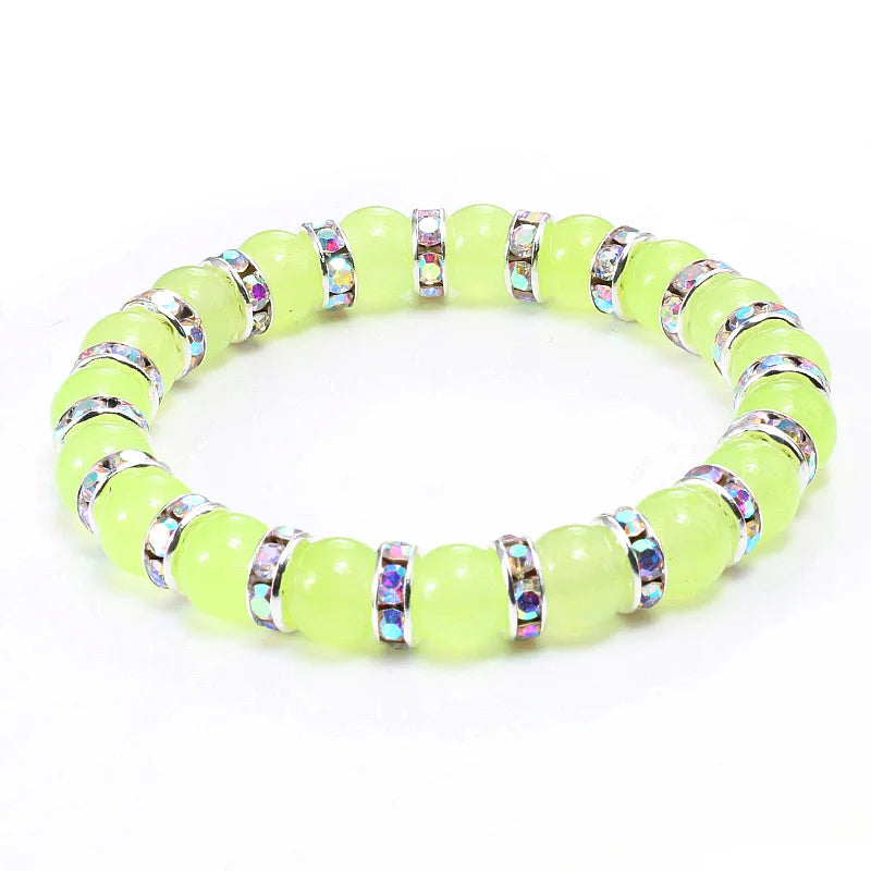 Natural Green Onyx Stone Beaded Bracelet Charm Women Rhinestone Luxury Stretch Strand Bracelets Men Prayer Sports Jewelry