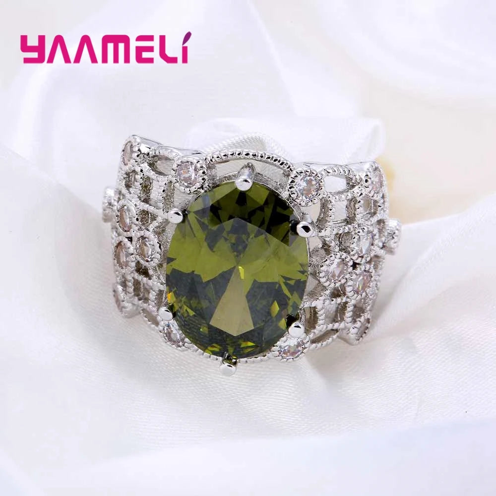 Hemasa 925 Sterling Silver And CZ Pop Elegant Yellow Round Crystal Stone Ring For Women's Birthday Gift Anniversary Jewelry