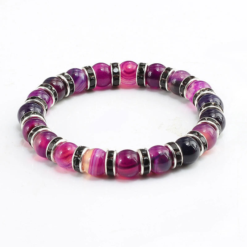Fashion Natural Stone Bracelet Charm Women Color Crystal Rhinestone Purple Agates Beads Bracelets Bangles Women Elastic Jewelry