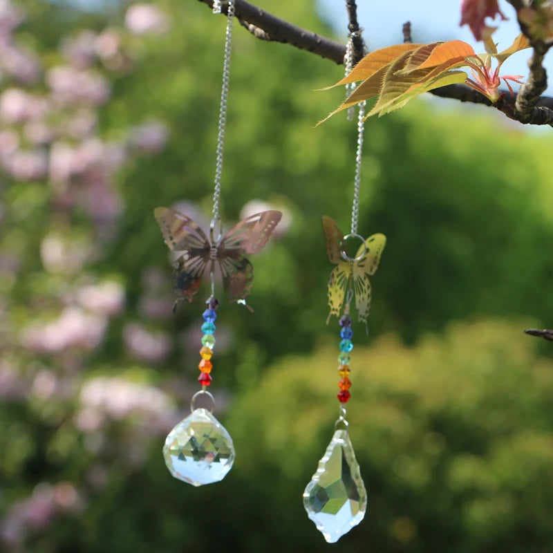 1PCS Butterfly Crystal Ball Prism Rainbow Maker Chakra Hanging Suncatcher Bicone Beads Strand Design Window Sun Catcher Gifts