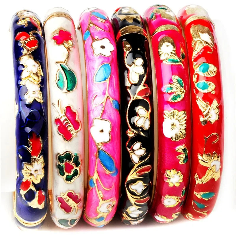 Chinese Crafts Cloisonne Enamel Bangle Bracelet Charming Elegant Cuff Alloy Bracelets Fashion Jewelry