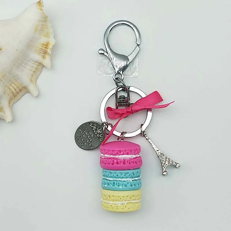 New Cake Key chain fashion car Key Ring Women bag charm accessories France Cake Macarons with Eiffel Tower Keychain gift Jewelry