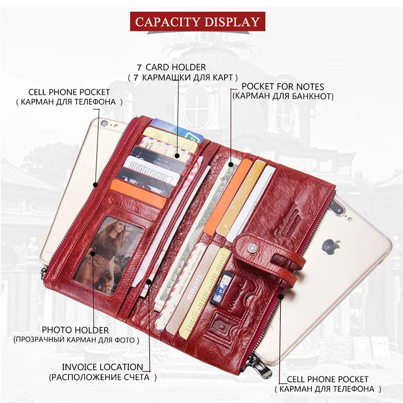 Hemasa Genuine Leather Long Wallets for Women Card Holder Money Clip Coin Purse Phone Pocket Female Bags Handbag Women Wallet