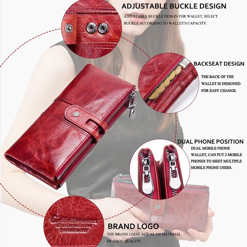 Brand Designer Women Clutch Fashion Wallets Cowhide Leather Female Long Wallet Women Zipper Purse Coin Purse For iPhone X