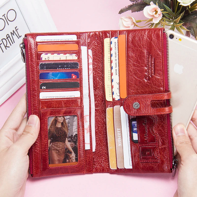 Hemasa Genuine Leather Long Wallets for Women Card Holder Money Clip Coin Purse Phone Pocket Female Bags Handbag Women Wallet