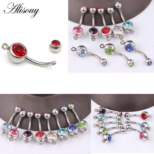 Alisouy 10 Color Crystal Belly Button Rings Belly Bar Rhinestone Piercing Navel Ring For Women Body Jewelry with DIY hole style