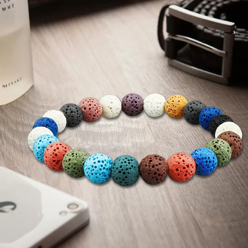 Hemasa   12 Colors Rock Lava Stone Beads Bracelet  for Women/Girls