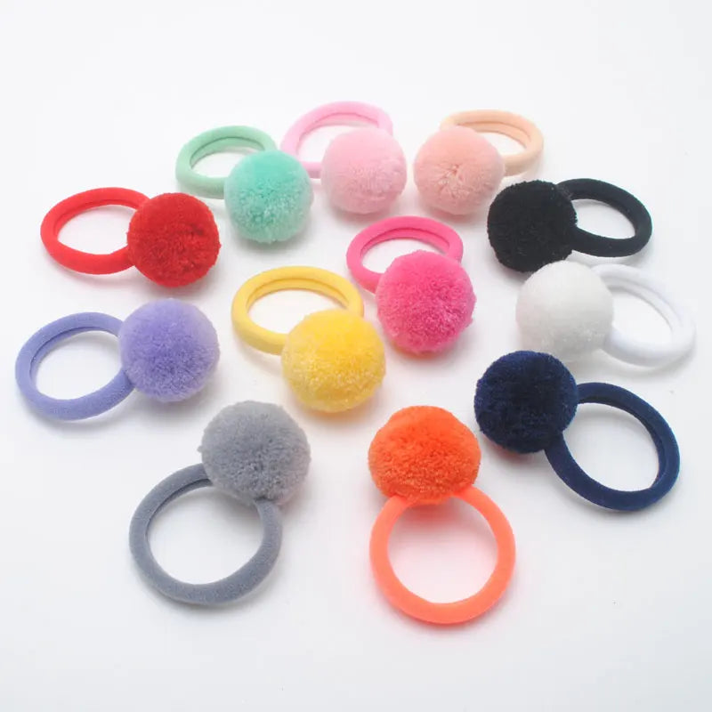 Cute Girls Ponytail Holders Kids Hair Clips Elastic Hair Bands Children Ball Hair Tie Pom Pom Elastic Hair Gum Rope Accessories