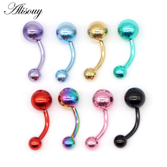 Alisouy 1pc Stainless Steel Plating Piercing Navel Belly Button Rings 14G Nombril Ombligo Body Jewelry Black Gold Color