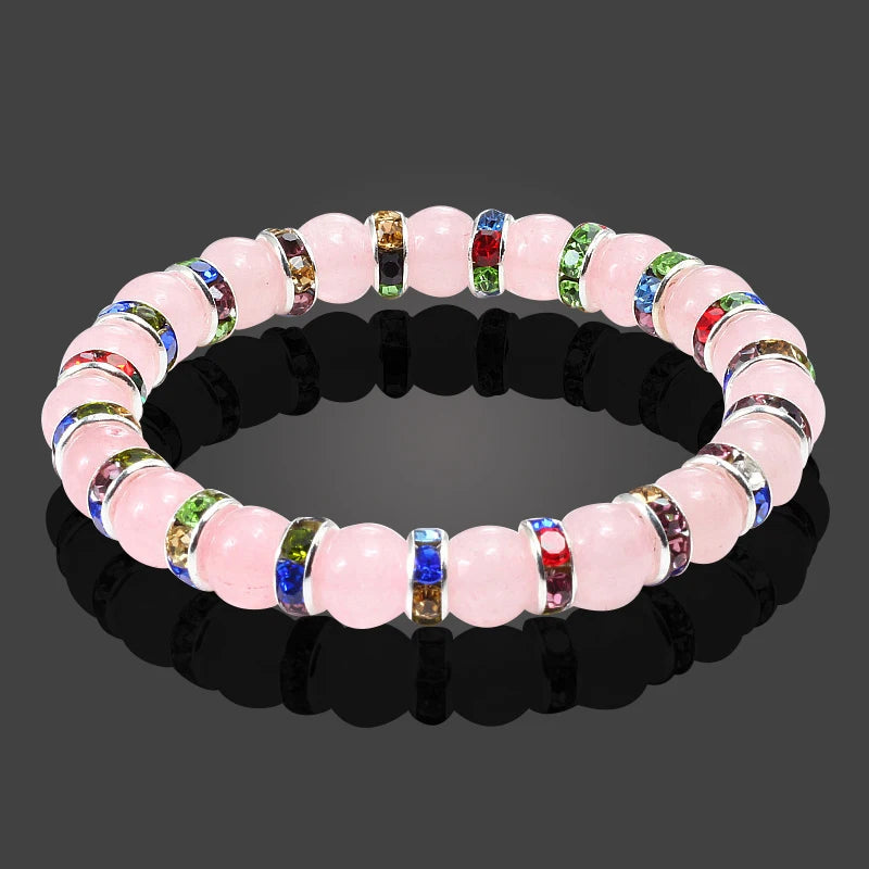 Hemasa  Natural Stone Beads  Stretchable Bracelet  / Pink Crystal Stone For Women