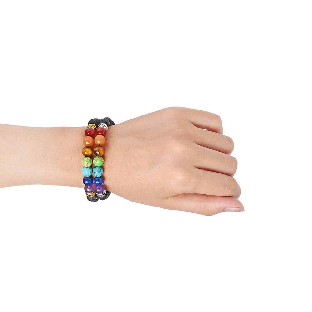 DIEZI Yoga Handmade 7 Chakra Tree Of Life Charm Bracelets Lava Stones Multicolor Beads Rope Bracelet Women Men Bracelets Bangles