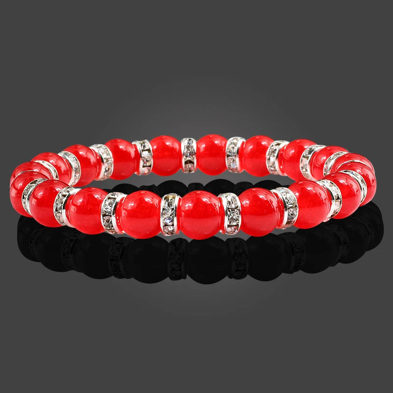 Carnelian Women Bracelets Charm Rhinestone 8mm Natural Stone Stretch Beaded Bracelet & Bangle Men Yoga Meditation Wrist Jewelry