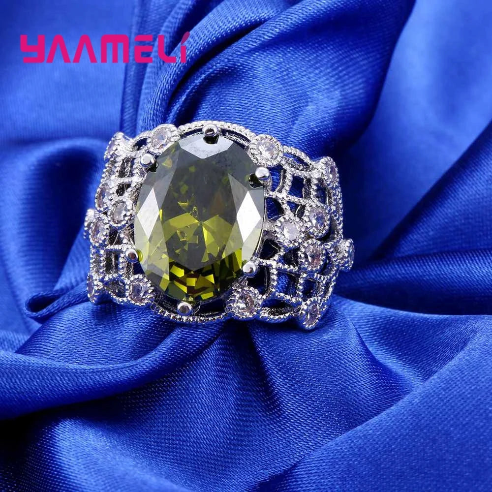 Hemasa 925 Sterling Silver And CZ Pop Elegant Yellow Round Crystal Stone Ring For Women's Birthday Gift Anniversary Jewelry