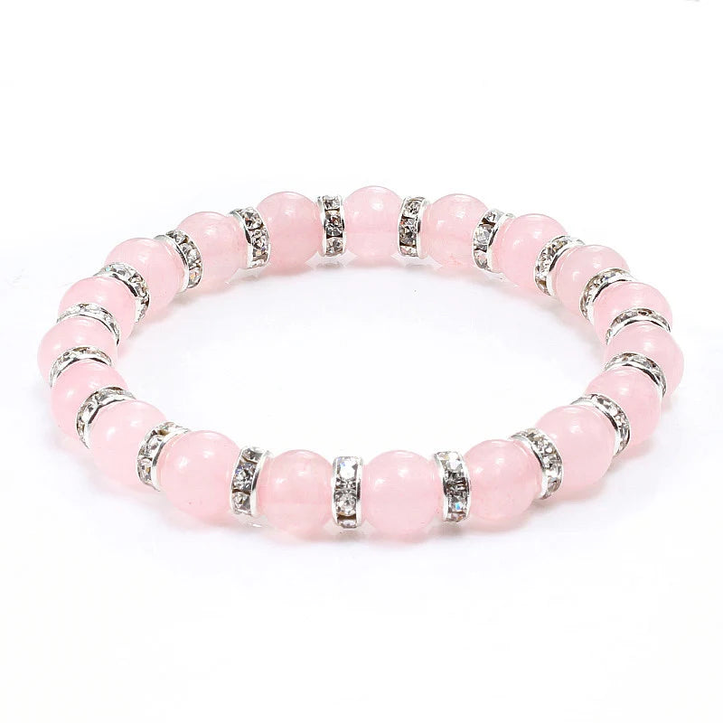 Hemasa Natural Stone Beads Stretchable Bracelet  / Pink Crystal Stone For Women
