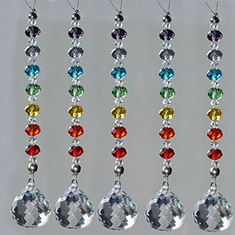 Hemasa 1PCS 20mm 30mm 40mm Crystal Prism Ball Chakra Colors Rondelle Beads  Design Rainbow Suncatcher Chrismas Decoration
