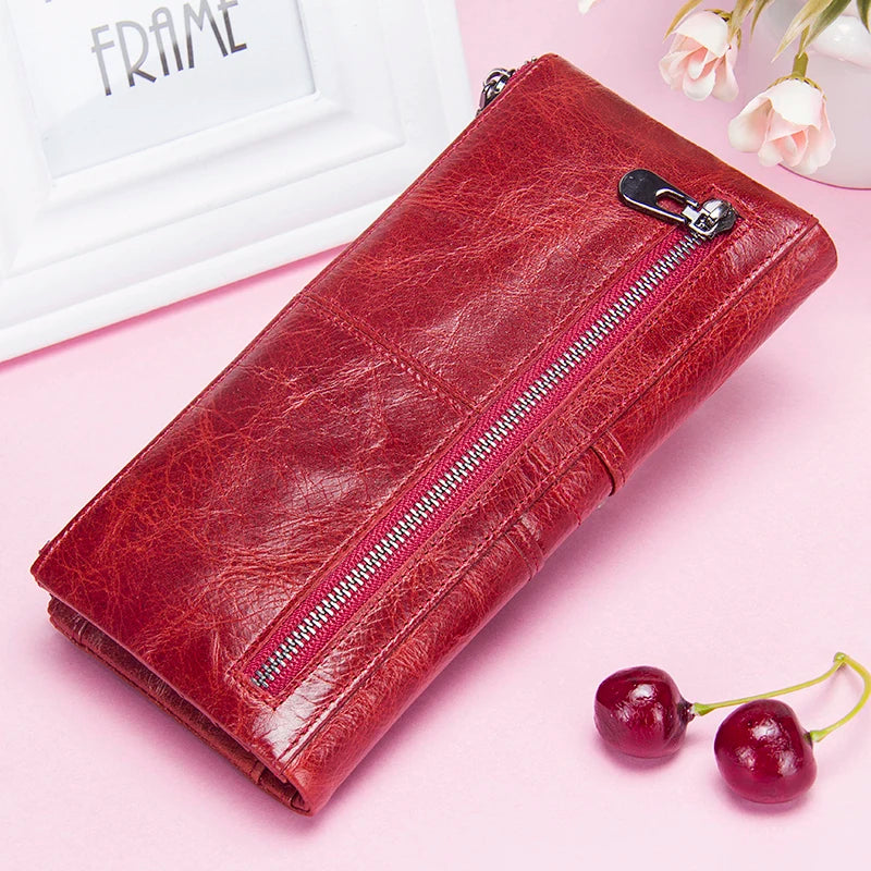 CONTACT'S Genuine Leather Long Wallets for Women Card Holder Money Clip Coin Purse Phone Pocket Female Bags Handbag Women Wallet