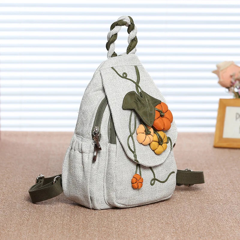 Luxury 3D Pumpkin Pattern Women Travel Backpack High Quality Linen Female Backpack Fashion Prettry Style Girls Daypack Backpack
