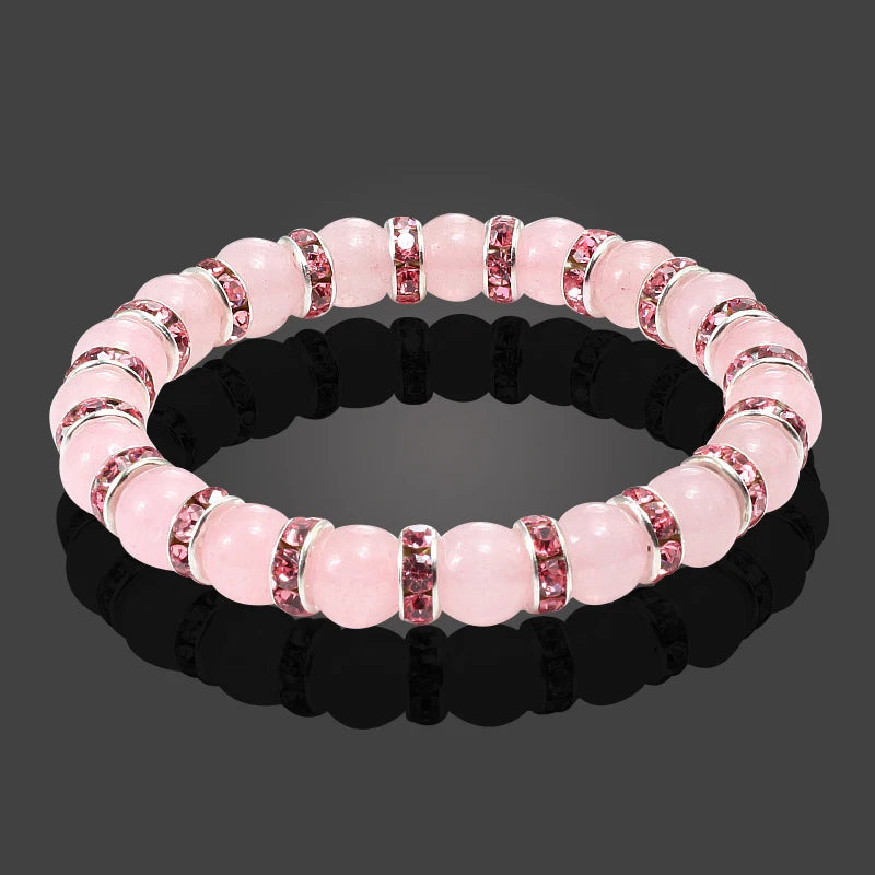 Hemasa  Natural Stone  Stretchable Bracelet / Pink Crystal Stone For Women