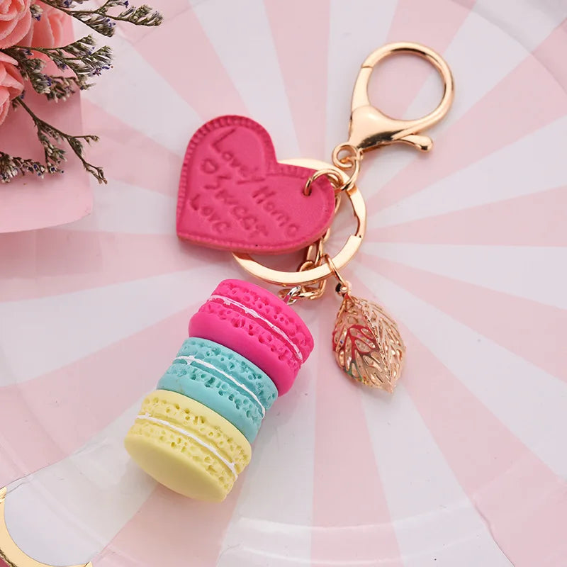 New Cake Key chain fashion car Key Ring Women bag charm accessories France Cake Macarons with Eiffel Tower Keychain gift Jewelry