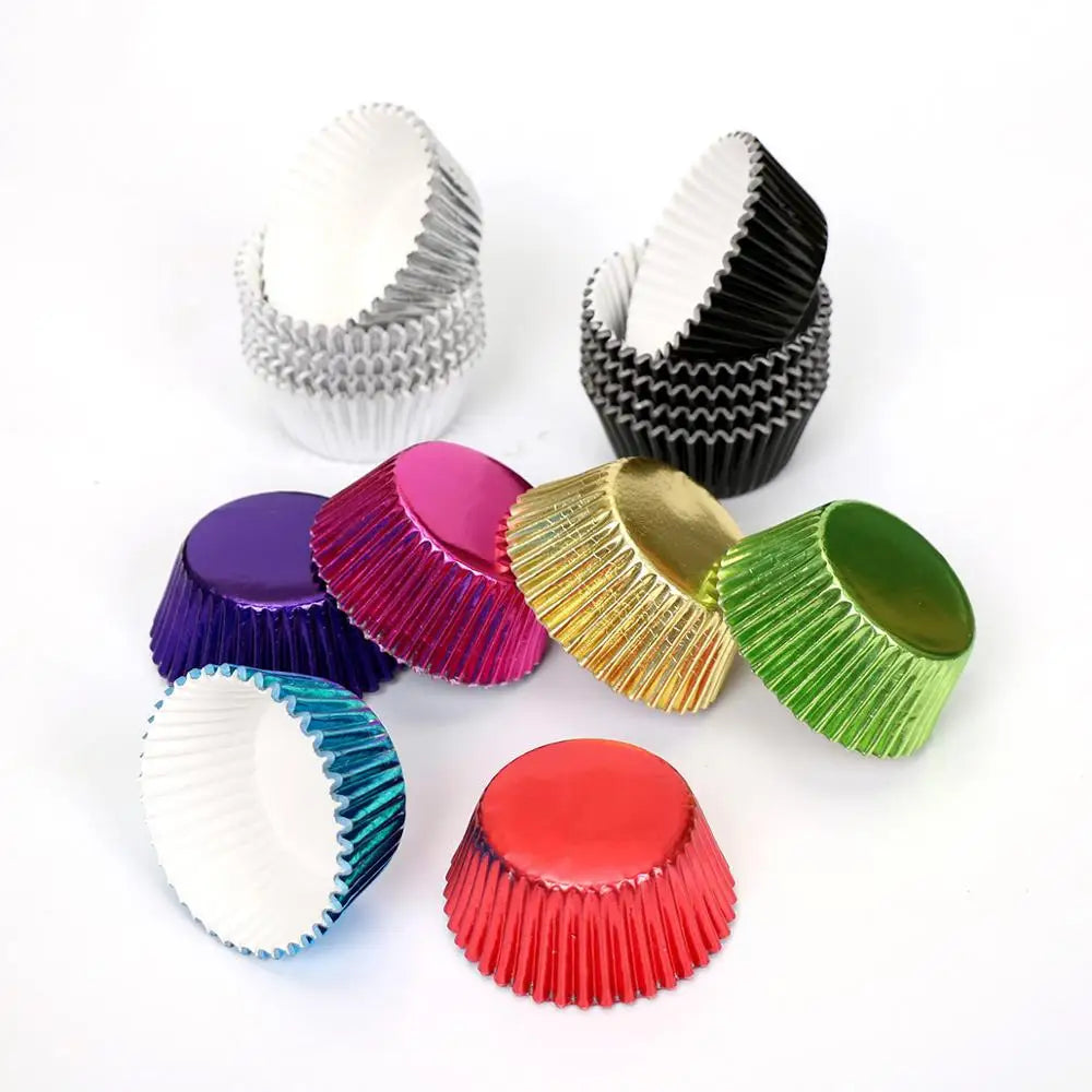Tejesa 100pcs Thickened Aluminum Foil Cups Cupcake Liners Mini Cake Muffin Molds for Baking