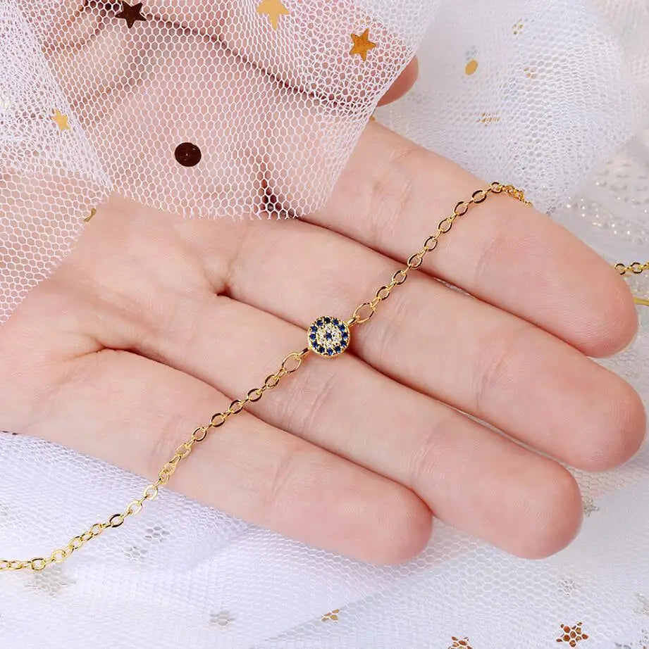 Luxury 925 Sterling Silver Bracelets Cz Crystal Charms Bracelet Blue Enamel Lucky Eye Beads Bracelet For Women Turkey Jewelry