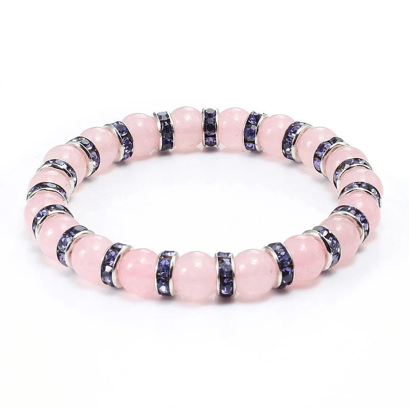 Hemasa  Natural Stone Beads  Stretchable Bracelet  / Pink Crystal Stone For Women