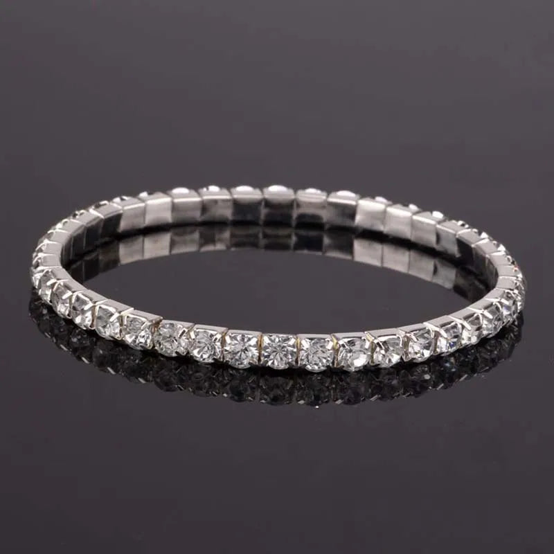 TREAZY 1-8 Rows Rhinestone Crystal Bracelet Bangle Elastic Bling Wristband Wedding Bridal Bridesmaid Bracelet Jewelry Gifts