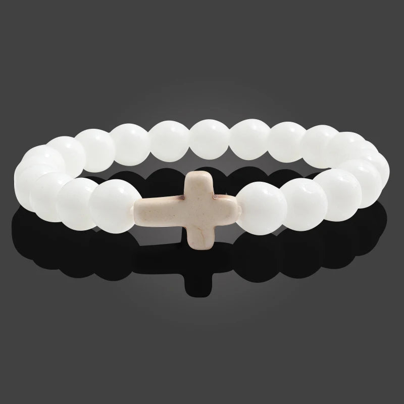 Hemasa Natural Stone Bracelet Cross Black Lava Matte Beaded Bracelets