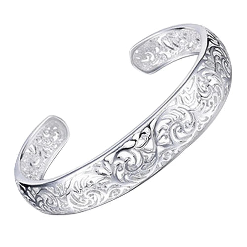2023 New Fashion Women's Silver Plated Bezel Hollow Cuff Bangle Open Bracelet For Women Luxury Jewelry Accessory Gift