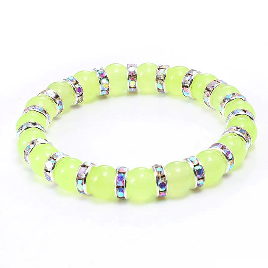 Natural Green Onyx Stone Beaded Bracelet Charm Women Rhinestone Luxury Stretch Strand Bracelets Men Prayer Sports Jewelry