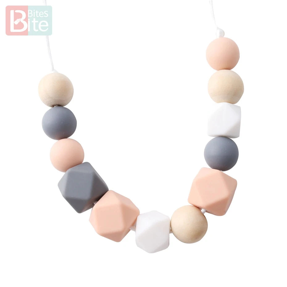 Bite Bites 1pcs Baby Teething Necklace Food Grade Silicone Beads Long Chain Baby Goods Silicone Bead Nurse Gift For Baby Teether