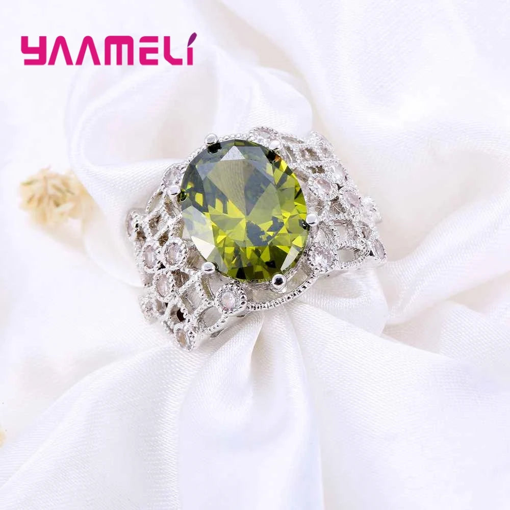 Hemasa 925 Sterling Silver And CZ Pop Elegant Yellow Round Crystal Stone Ring For Women's Birthday Gift Anniversary Jewelry