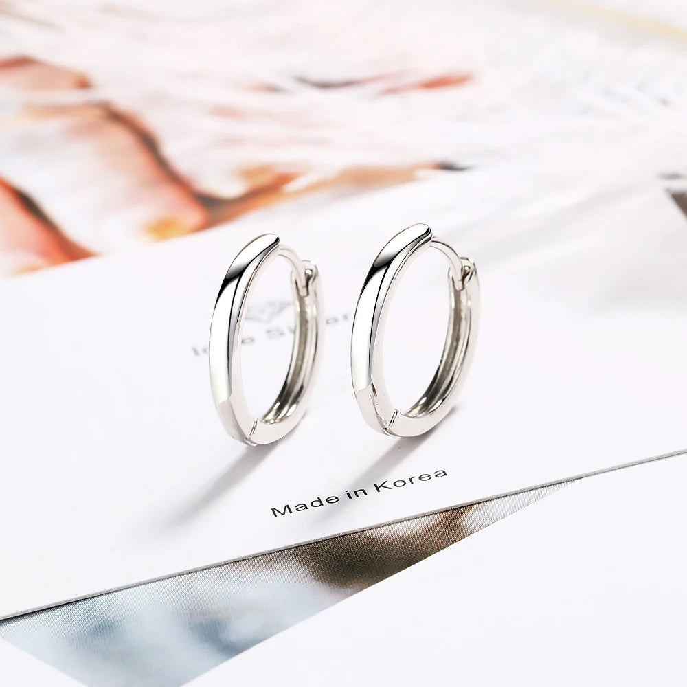 Smooth Round Hoop Earrings Genuine 925 Sterling Silver 14mm For Men Woman Trendy Circle Earrings Thick Than Normal One