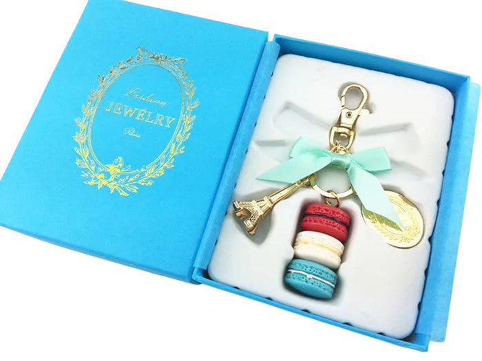 Macaron Eiffel Tower pendant key chains for women girls gold color alloy bowknot bag charm car keychain key ring with gift box