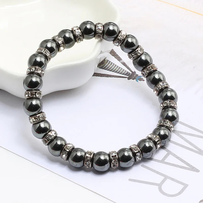 Men Natural Stone Beads Bracelet Charm Women Crystal Rhinestone Hematite Stretch Bracelets Bangle Healing Jewelry Pulsera Hombre