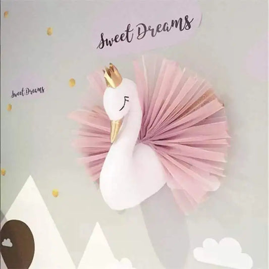 Nordic Style Golden Crown Swan Wall Hanging Decoration White Swan Stuffed Girl Room Wall Decor Nursery Decoration