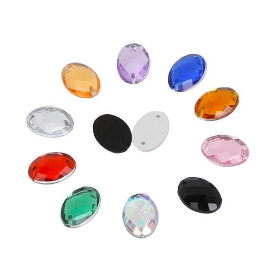 Tejesa  Rhinestones 10*14mm 100Pcs Colors Oval Crystal 2 Hole Sew On Rhinestone Acrylic Jewelry For Clothing Shoes DIY Decoration