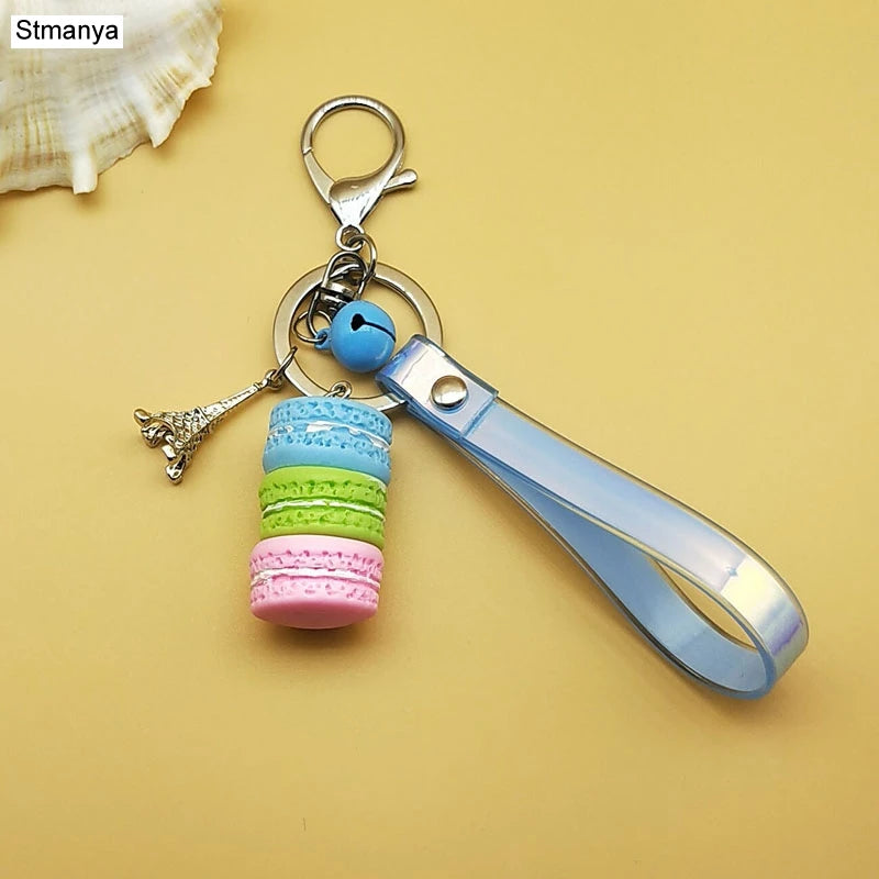 New Cake Key chain fashion car Key Ring Women bag charm accessories France Cake Macarons with Eiffel Tower Keychain gift Jewelry