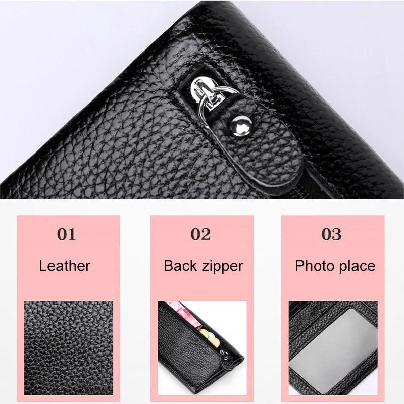 Tejesa Genuine Leather Women Wallets Coin Purse /Female Long Card Holder/ Lady Clutch Wallet with Phone Pockets