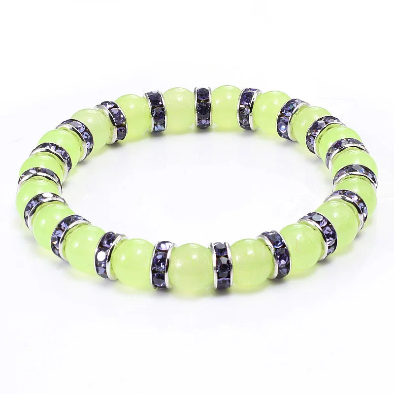 Natural Green Onyx Stone Beaded Bracelet Charm Women Rhinestone Luxury Stretch Strand Bracelets Men Prayer Sports Jewelry