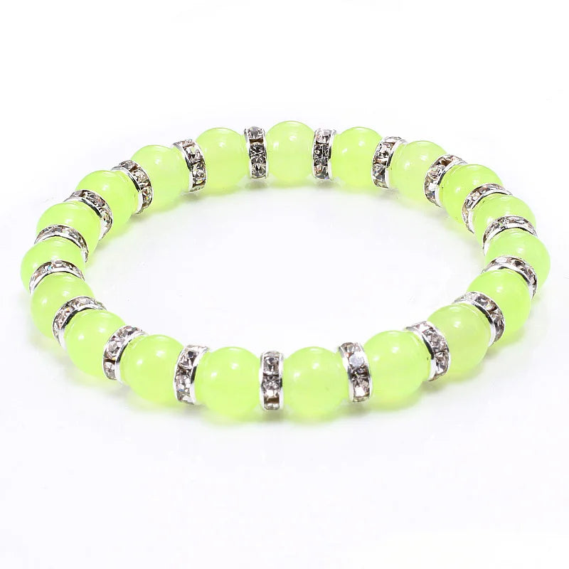 Natural Green Onyx Stone Beaded Bracelet Charm Women Rhinestone Luxury Stretch Strand Bracelets Men Prayer Sports Jewelry