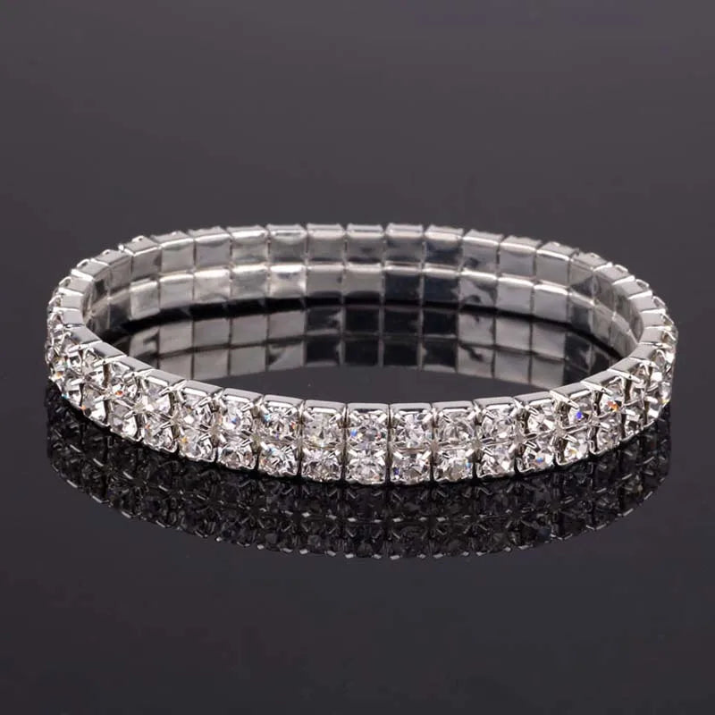 TREAZY 1-8 Rows Rhinestone Crystal Bracelet Bangle Elastic Bling Wristband Wedding Bridal Bridesmaid Bracelet Jewelry Gifts