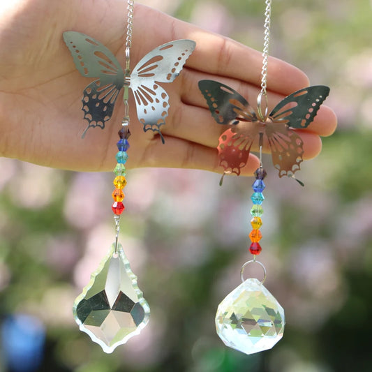 1PCS Butterfly Crystal Ball Prism Rainbow Maker Chakra Hanging Suncatcher Bicone Beads Strand Design Window Sun Catcher Gifts